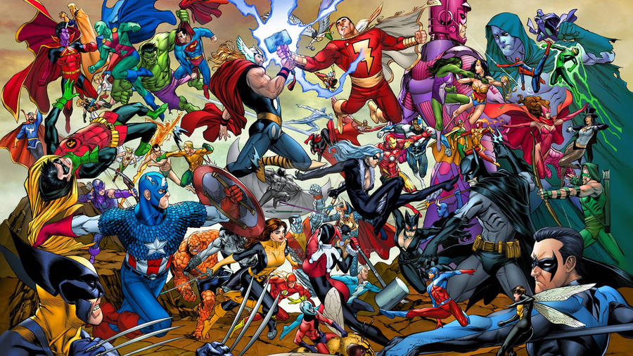 Superheroes Clashing Comic Book Wallpaper