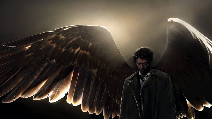 Supernatural Castiel With Open Wings Wallpaper