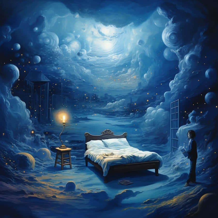 Surreal_ Dreamscape_with_ Figure_and_ Bed Wallpaper