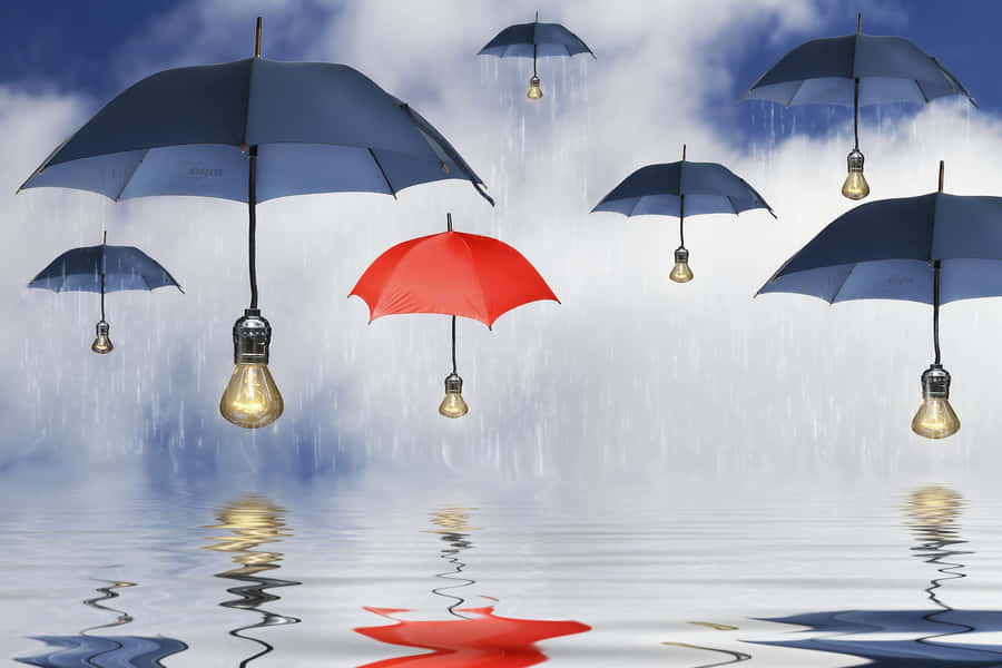 Surreal Umbrellasand Lightbulbs Raining Wallpaper