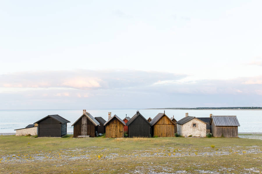 Sweden Faro Fisherman Houses Wallpaper