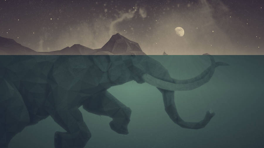 Swimming Elephant Artwork Wallpaper