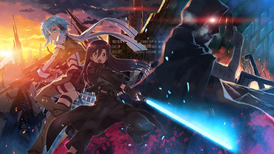 Sword Art Online Characters Wielding Their Trusty Weapons Wallpaper