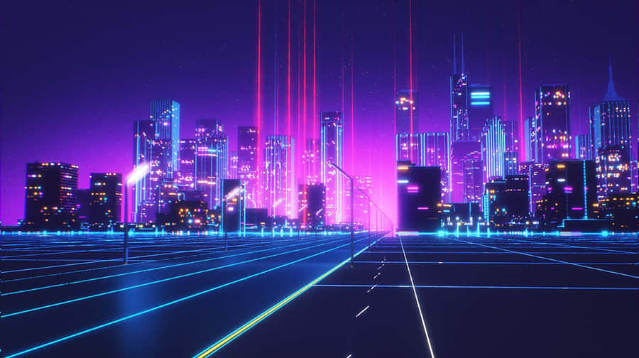 Synthwave City Floor View Wallpaper