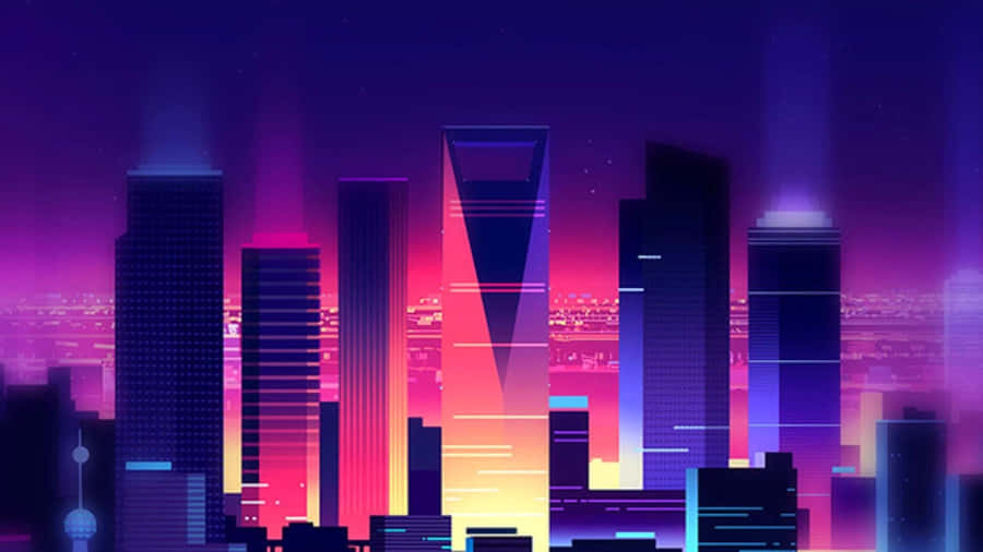Synthwave City Tall Buildings Wallpaper