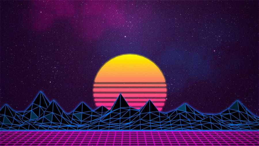 Synthwave Moon And Mountains Wallpaper