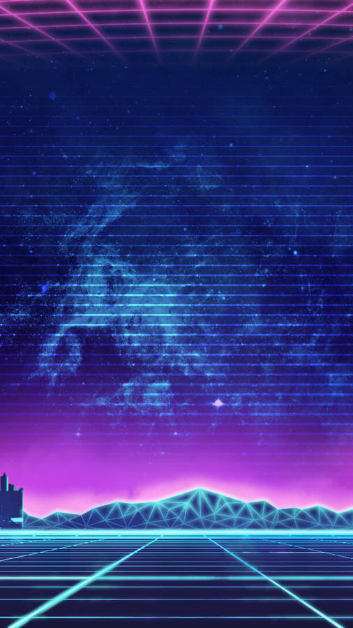 Synthwave Neon Mountain Skyline Wallpaper