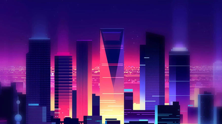 Synthwave Neon Retro City Wallpaper