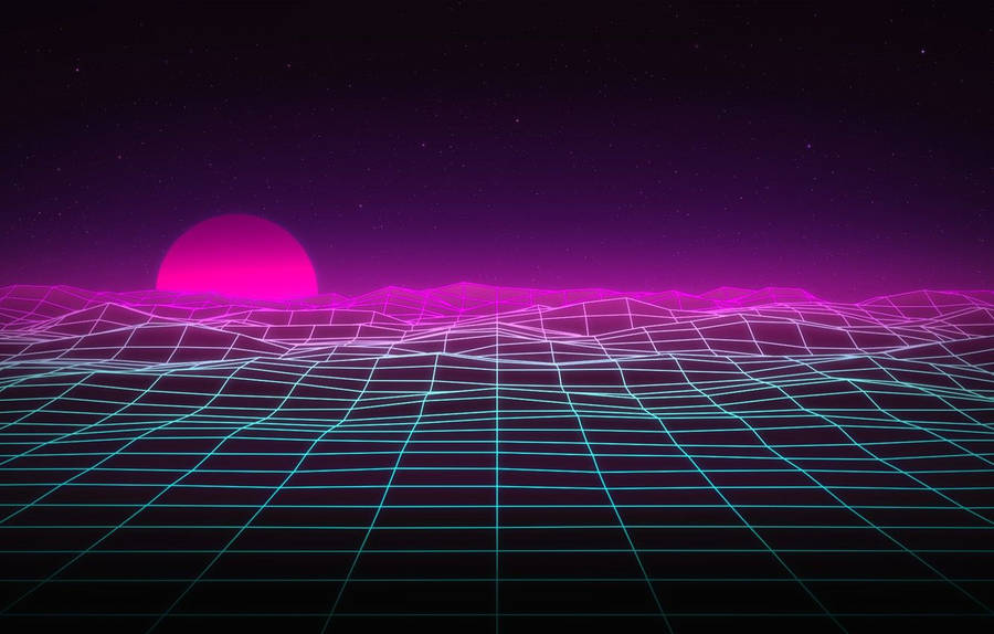 Synthwave Sun On Hills Wallpaper