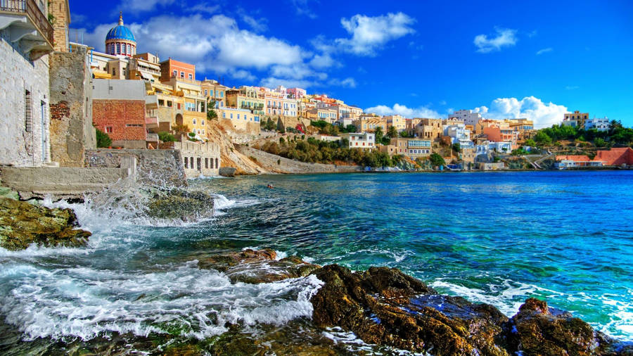 Syros Greece Europe Vibrant Seashores Wallpaper