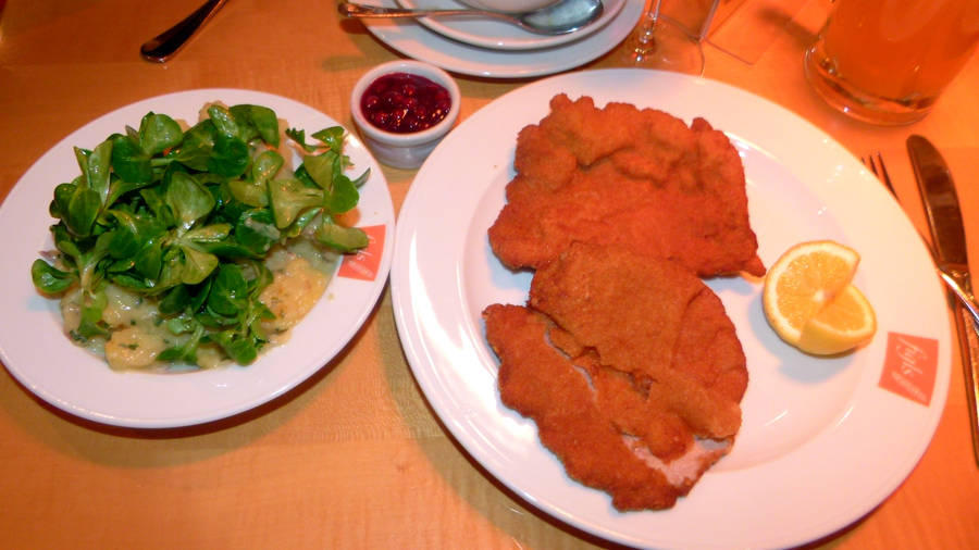 Table Setting With Wiener Schnitzel Wallpaper