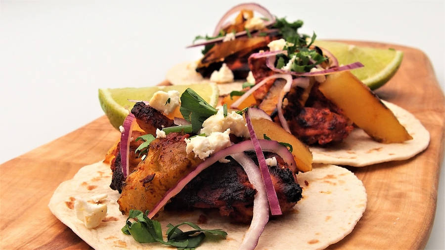 Tacos Al Pastor On Wooden Platter Wallpaper