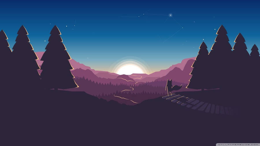 Tailed Adventurer Watching Sunrise Illustration Art Wallpaper