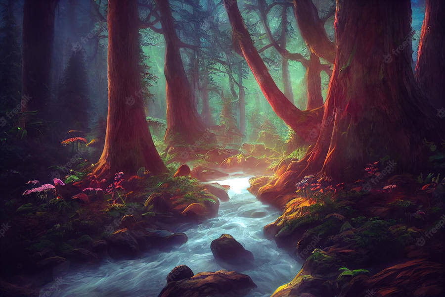 Taking A Walk In The Mystical Forest Wallpaper
