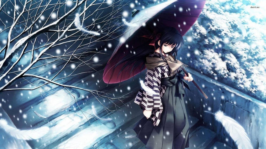 Tall Pretty Sad Girl During Winter Wallpaper