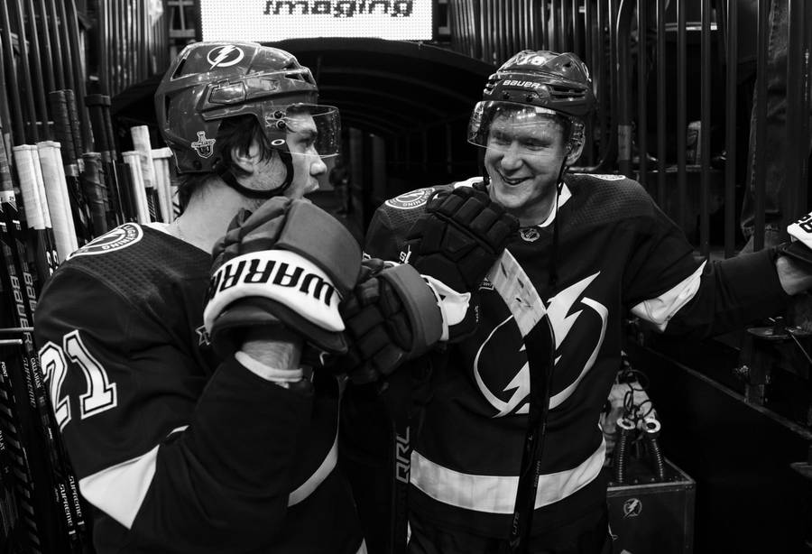 Tampa Bay Lightning Superstars – Brayden Point And Ondrej Palat In Action Wallpaper