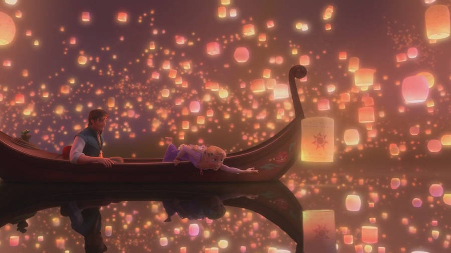 Tangled Rapunzel & Flynn With Lanterns Wallpaper