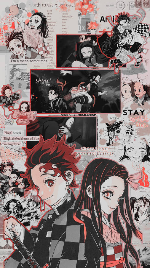 Tanjiro And Nezuko Aesthetic Collage Wallpaper