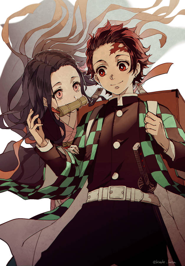 Tanjiro And Nezuko Cute Smiling Wallpaper