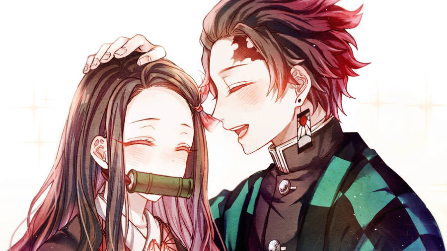 Tanjiro And Nezuko Head Pat Wallpaper