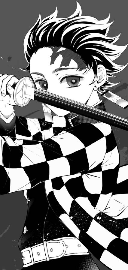 Tanjiro Kamado In Black And White Wallpaper