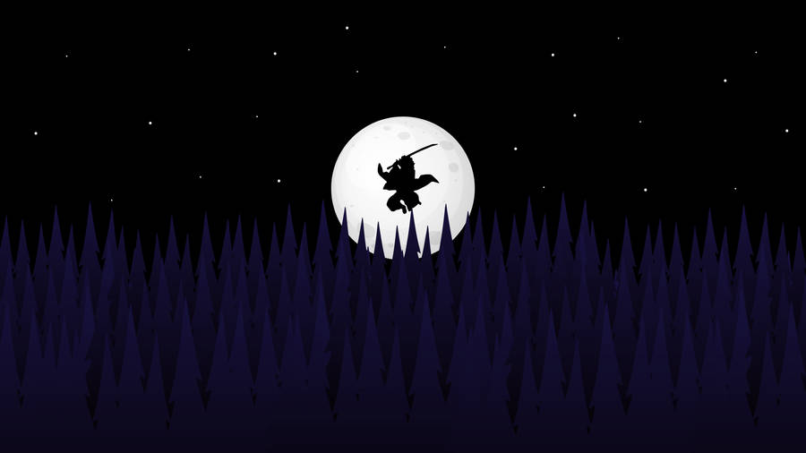 Tanjiro Kamado Jumping Moon Silhouette Wallpaper