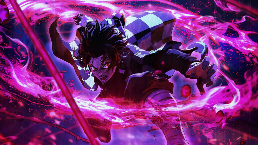 Tanjiro Kamado Purple Fire Wallpaper