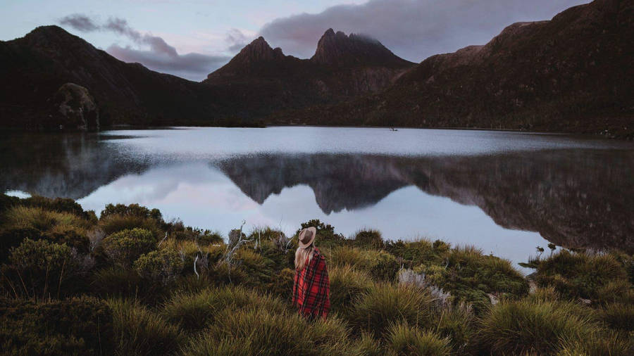 Tasmania Person Looking Lake Wallpaper