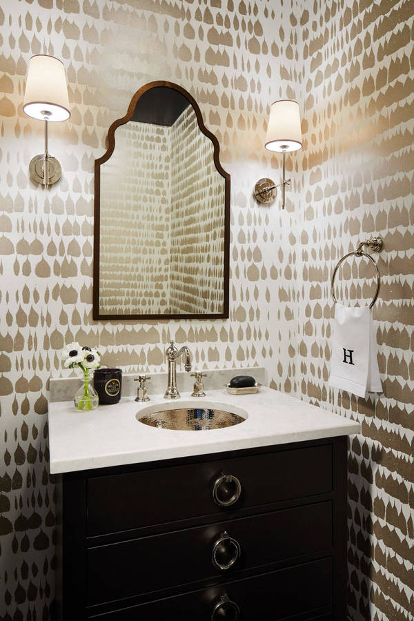 Taupe Black Powder Room Aesthetic Mirror Wallpaper