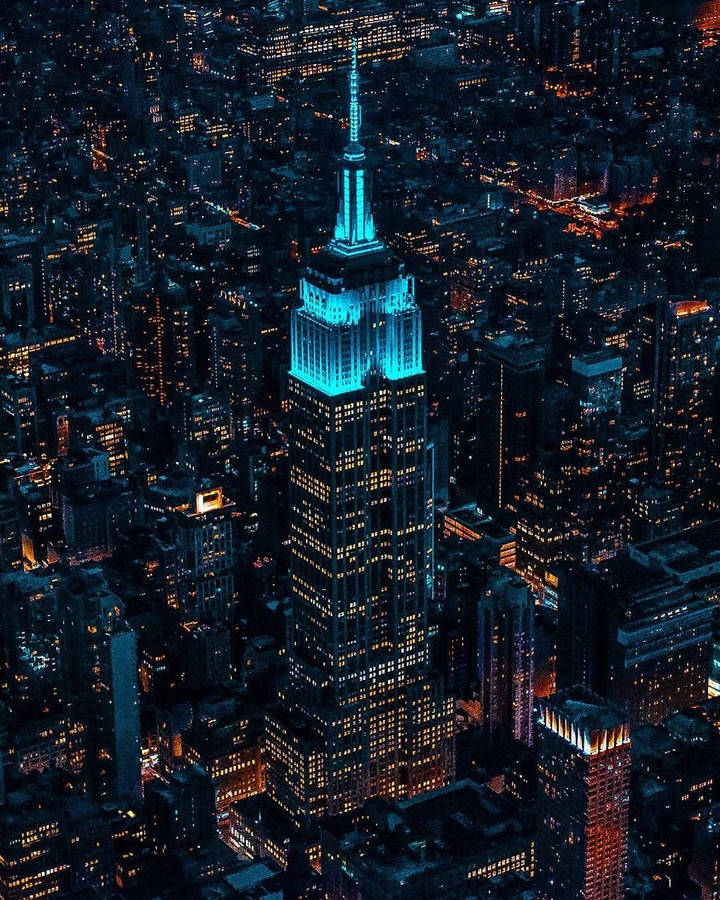 Teal Lights At The Empire State Building Wallpaper