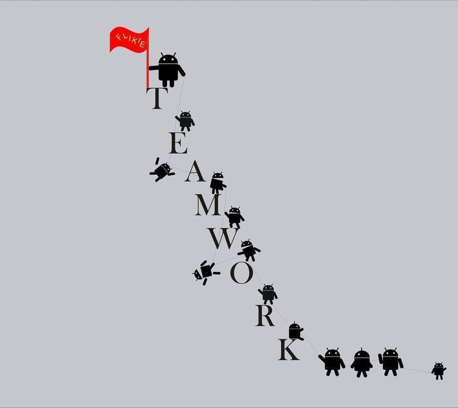 Teamwork Android Robots Climbing Wallpaper