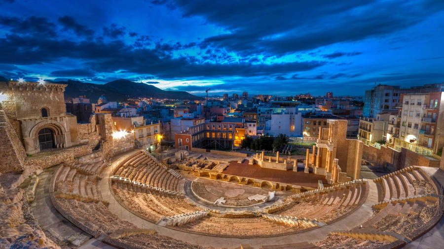 Teatro Romano De Cartagena At Night Wallpaper