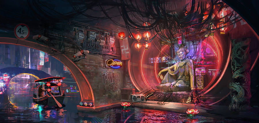 Techno Buddha Cyberpunk 2077 Wallpaper