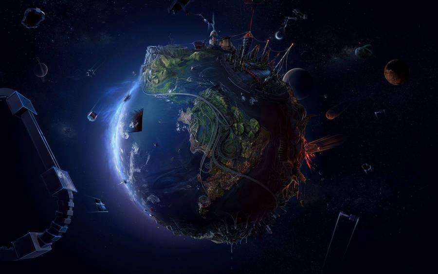 Technology Planet Earth Art Wallpaper