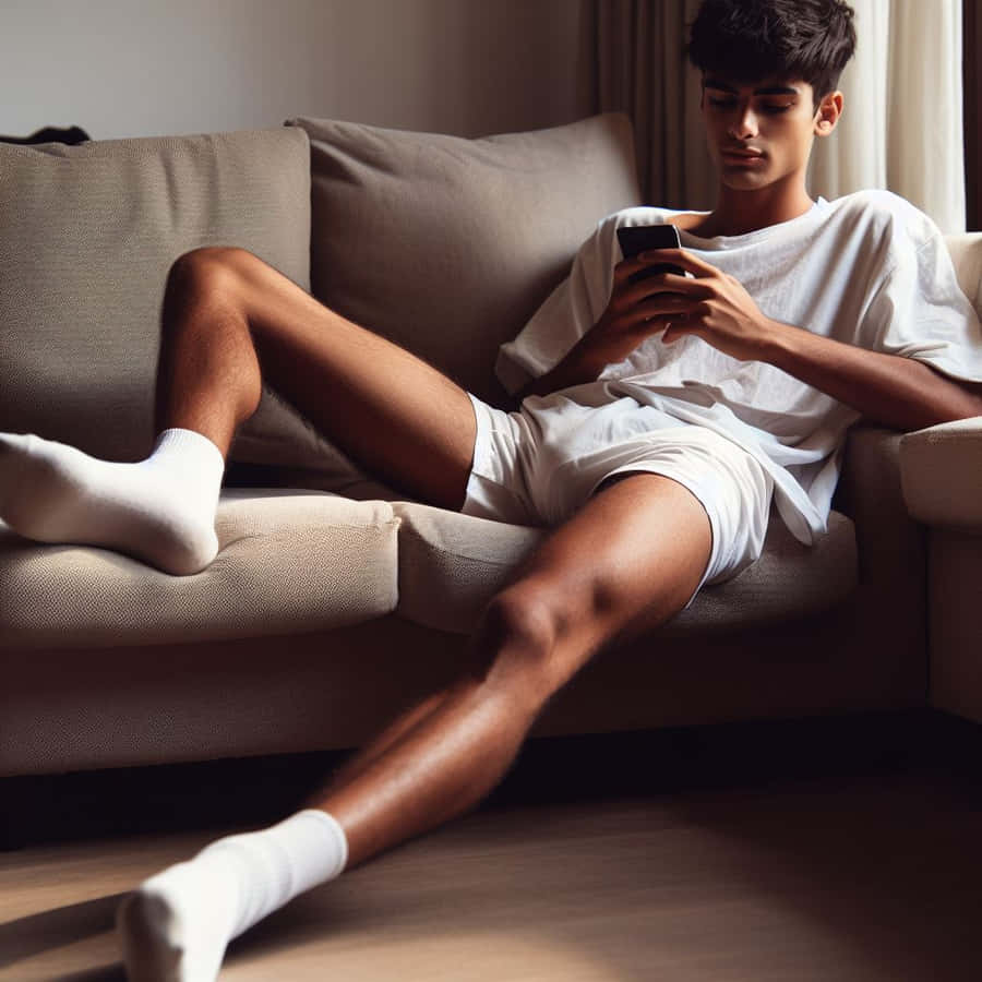 Teen Boy Relaxingwith Phone Wallpaper