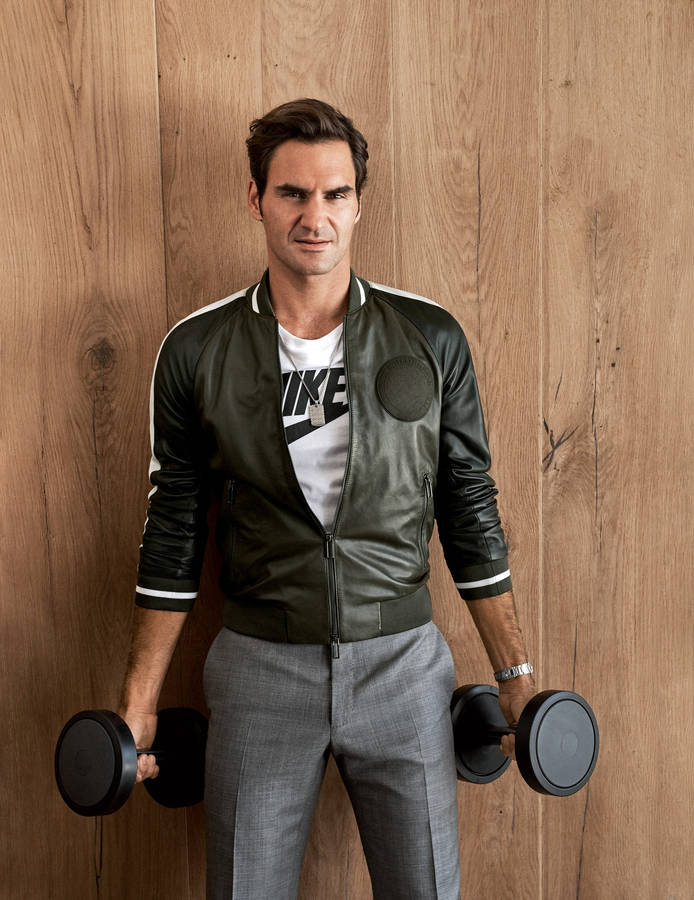 Tennis Legend Roger Federer Flaunts Style In Bomber Jacket Wallpaper