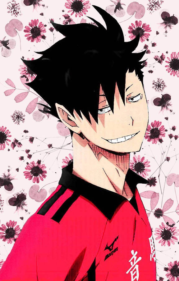 Tetsuro Kuroo Black Pink Flowers Wallpaper