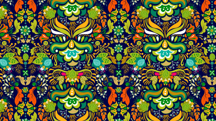 Textile Ornament Green Pattern Folk Art Wallpaper