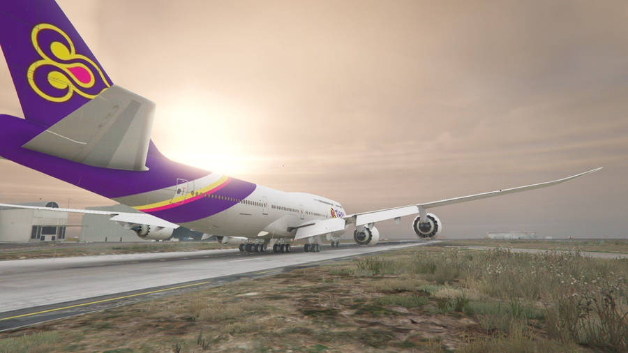 Thai Airways Airplane With Bright Sun Wallpaper