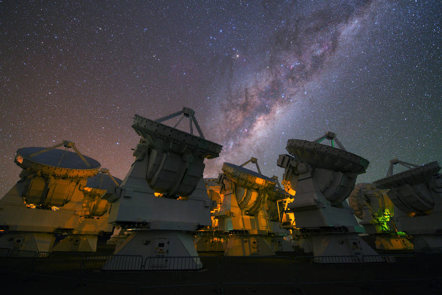 The Alma Radio Telescope Scanning The Celestial Sphere In Chile Wallpaper