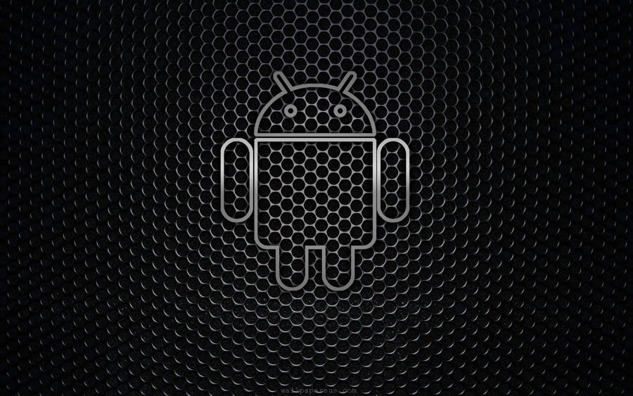 The Android Robot Stands Surrounded By A Hexagonal Mesh Wallpaper