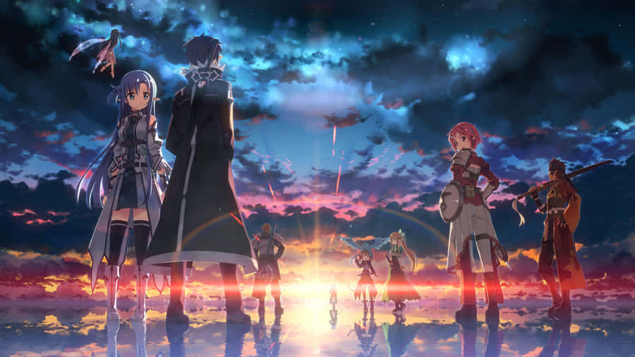 The Anime Characters Are Standing In The Water Wallpaper