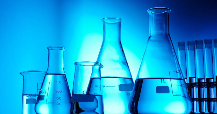 The Beauty Of Chemistry - Minimalist Blue-themed Laboratory Scene. Wallpaper