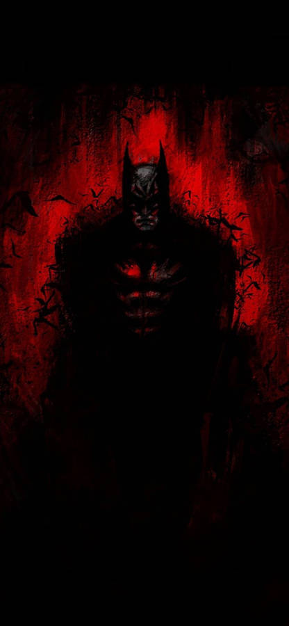 The Dark Knight Illuminates The Night With An Eerie Red Glow On A Sleek Iphone. Wallpaper