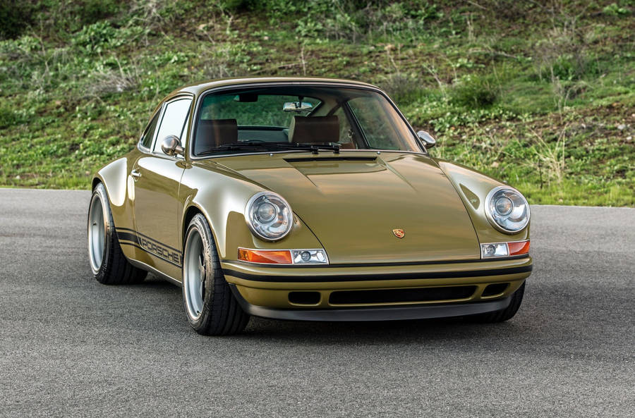 The Exquisite Olive-brown Singer Porsche Showcased In Its Full Glory Wallpaper