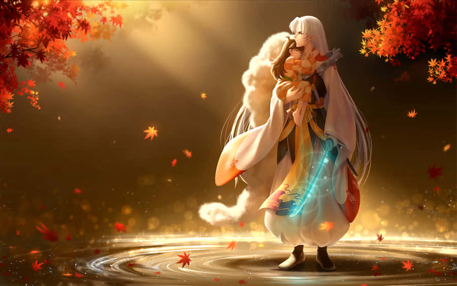 The Fearless Lord Sesshomaru In A Powerful Stance Wallpaper