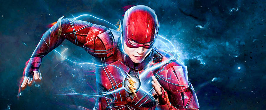 The Flash With Fast Blue Lightning Wallpaper