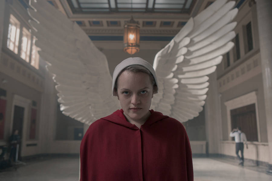 The Handmaid's Tale June Against Statue Of Wings Wallpaper