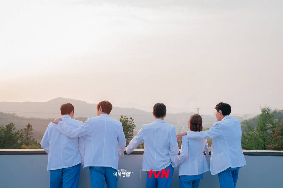 The Main Cast Of Hospital Playlist Serie Gathered Together Wallpaper