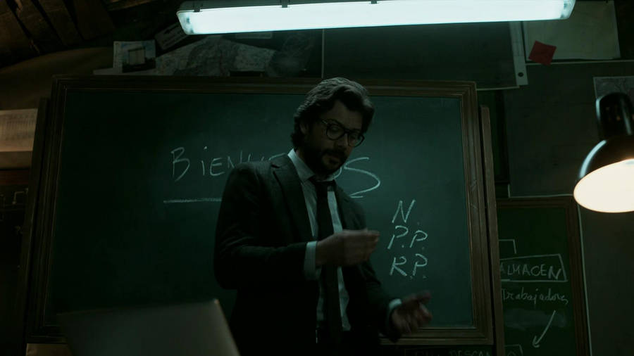 The Mastermind Behind The Chaos - The Professor From Money Heist Wallpaper